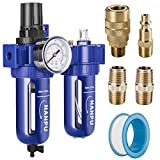 NANPU 1/4" NPT Compressed Air Filter Regulator Lubricator (FRL), Zinc Alloy, 5 Micron Brass Element, 0-150 psi Gauge, Quick Release Bowl, Manual Drain, Metal Bracket