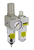 PneumaticPlus SAU2010M-N02G Mini Two-Unit Compressed Air Filter Regulator Lubricator Piggyback Combo 1/4" NPT - Poly Bowl, Manual Drain, Gauge