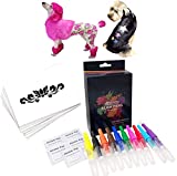 Opawz 10 Pcs Blow Pens with 24Pcs Set Tattoo Stencil for Pets,Kids,Non-Toxic,Fun Shade, Semi Permanent and Permanent Dye(01AB)