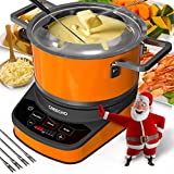 GREECHO Fondue Pot Electric Set - 2.6 Qt Stainless Steel Fondue Pot Set with 3 Preset Mode (Cheese, Chocolate & Broth) and Precise Digital 7 Gear Temperature Control, 1200W Fondue Set Electric with Separated Fondue Pot & 6 Color-Coded Forks, Vibrant Orange