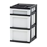 IRIS USA Plastic Storage, Organizer Drawer Cart, 3, Black/Pearl