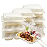 Biodegradable to Go Take-Out Box 3 Grid Box 50 Counts Compostable Disposable Clamshell Lunch Box Portable Take Away Food Containers 150pcs