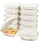 HeloGreen [100 Count] Eco Friendly Take Out Food Containers [8"x8",3-Compartment] - Non Soggy, Leak Proof, Heavy-Duty Quality, Disposable To Go Containers for Food, Cornstarch, Microwave Safe