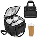 Trunab Reusable 4 Cup Drink Carrier for Delivery with Adjustable Dividers, Handle with Carrying Strap Tote Holder Insulated Bag for Beverages,Food Take Out,Outdoors, Black