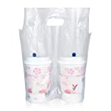 100PCS Plastic Handle Drink Carriers, Akamino Professional Clear Drink Packaging Bags - Hold 2 Cups, Portable Hanging Cup Carrier For Delivery Take Out Beverage Coffer Milk Juice Water(L12â€™â€™X W10.6â€™â€™)