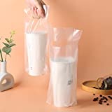 100PCS Clear Handle Drink Drinking Poly Plastic Packaging Bags,Drink Carrier, For Delivery Take Out Cup Holder Bar Restaurant Coffee Shop Supplies cup carriers (16x28cm)