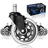 Office Chair Caster Wheels Replacement (Set of 5) Heavy Duty & Safe for All Floors - Perfect Replacement for Desk Floor Mat - Rollerblade Style/Universal Fit(3'')