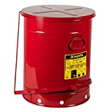 Justrite SoundGuard 09708 Steel Oily Waste Can with Foot Operated Cover, 21 Gallon Capacity, Red