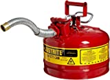 Justrite 7225130 AccuFlow 2.5 Gallon, 11.75" OD x 12" H Galvanized Steel Type II Red Safety Can With 1" Flexible Spout