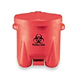 Eagle 945BIO Biohazardous Waste Polyethylene Safety Can with Foot Lever, 10 Gallon Capacity, Red