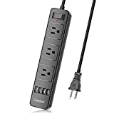2 Prong Power Strip, Surge Protector 2 Prong with 3AC Outlets and 4 USB Charging Ports, 6.6ft Long 2 Prong to 3 Prong Extension Cord for Smartphone Home Office Desktop, Black