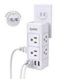 2 Prong Power Strip with Rotating Plug, EyGde Multi Plug Outlet Extender, Multiple Outlet Splitter(3 Sided 6 Sockets) and 4 USB Ports, Wall Adapter Surge Protector (1700J) for Travel, Office, White