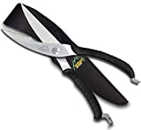 Outdoor Edge Game Shears - Spring Loaded with Serrated Edge and Bone-Breaking Notch for Quartering Birds, Small Game, and Fish with Nylon Belt Sheath