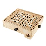 Labyrinth Wooden Maze Game with Two Steel Marbles, Puzzle Game for Adults, Boys and Girls by Hey! Play! , Tan