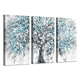 Abstract Artwork Landscape Wall Art: Blooming Lonely Beautiful Autumn Tree Prints on Wrapped Canvas Set (Overall 60"W x 34"H,Multi-Sized)