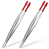 Rubber Tipped Tweezers PVC Silicone Coated Soft Non Marring Flat Tip Lab Industrial Hobby Craft Tweezers Tools (2, Red)