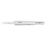 Excelta Tapered Ultra-Fine Tweezers, Straight Tweezers, Stainless Steel, Anti-Magnetic, 4.25" Overall Length