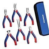 WORKPRO 6-piece Mini Pliers Set - Needle Nose, Diagonal, Long Nose, Bent Nose, End Cutting and Linesman, for Making Crafts, Repairing Electronic Devices, with Pouch