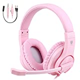 BlueFire Kids Headphones for Online School, Children, Teens, Boys, Girls, 3.5mm Stereo Over-Ear Gaming Headphone with Microphone and Volume Control Compatible with PS4, New Xbox One（Pink）