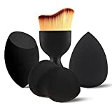 BEAKEY 3+1 Pcs Makeup Sponges with Kabuki Contour Brush, Beauty Sponge Blenders with 3 Shapes for Liquid Foundation, Cream and Powder (3 Sponges+ 1 Contour Brush)