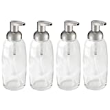 mDesign Glass Refillable Foaming Soap Dispenser Pump Bottle for Bathroom Vanity Countertop, Kitchen Sink - Holds Hand Soap, Dish Soap - 4 Pack - Clear/Brushed