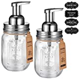 Mason Jar Foaming Soap Dispenser -Rustproof Stainless Steel Lid/BPA Free Foam Pump-Waterproof Chalkboard Labels-Farmhouse Decor Bathroom Accessories,Refillable &Eco Friendly -Brushed Nickel (2 Pack)