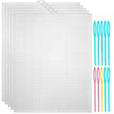 WXJ13 5 Pieces Plastic Mesh Canvas Sheets for Embroidery, 7 Count Clear Plastic Canvas with 10 Pieces Sewing Needles Acrylic Yarn Crafting, Knit and Crochet Projects 10.2 x 13.2 inch