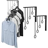 MyGift Set of 3 Wall-Mounted Metal Garment Rack/Bedroom Closet Clothing Organizer with 5 Hanging Rings, Black