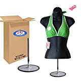 Female Mannequin Torso, Dress Form Hollow Back Body Tshirt Display, w/Metal Stand for Counter Top by EZ-Mannequins for Craft Shows, Photos or Design, Easy to Assemble and Store, S-M Sizes, Black Color