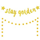2 Pieces Stay Golden Banner Glitter Gold Lucky Birthday Banner Circle Dot Hanging Garland for Birthday Baby Shower Party Decoration Supplies