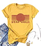 Women Stay Gold Ponyboy T-Shirt Short Sleeve Vintage Graphic Tee Top Funny Saying L