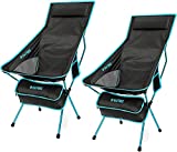 G4Free Upgraded Outdoor 2 Pack Camping Chair Portable Lightweight Folding Camp Chairs with Headrest & Pocket High Back High Legs for Outdoor Backpacking Hiking Travel Picnic Festival (Blue)