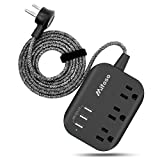 Power Strip with USB, Mountable Flat Plug Power Strip with 3 Outlets 3 USB Ports(Smart 3.1A), 5ft Braided Extension Cord, Compact for Cruise Ship, Travel, Home, Office