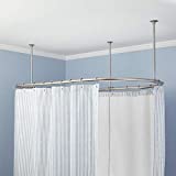 Naiture Stainless Steel Oval Shower Curtain Rod with Ceiling Support in 72" L X 36" W, Chrome Finish
