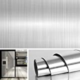 Livelynine Brushed Nickel Vinyl Peel and Stick Wallpaper Decorative Stainless Steel Wall Paper for Countertops Kitchen Cabinets Appliances Dishwasher Fridge Refrigerator Stove Covers 15.8x78.8 Inch