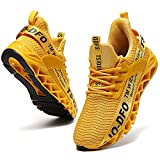 FRSHANIAH Sneakers for Women Slip On Sport Running Shoes Athletic Blade Jogging Tennis Walking Shoes Breathable Fashion Sneaker Gym Runner Trail Workout Shoes Yellow Size 10.5