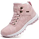 TSIODFO Women Hiking Snow Boots Leather Comfort Fur Warm Winter Waterproof Shoes Ladies Outdoor Sport Backpacking Trekking Ankle Booties Pink Size 9