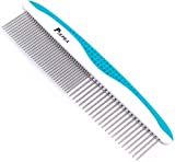 Piepea Pet Comb, Stainless Steel Teeth Comb for Dogs & Cats, Pet Hair Comb for Home Grooming Kit, Removes Knots, Mats and Tangles, 7 1/4"