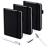 3 Pack Pocket Notebook Journals with 3 Black Pens, A6 Mini Cute Small Journal Notebook Bulk Hardcover College Ruled Notepad with Pen Holder for Office School Supplies Plans Memos by Feela, 3.5”x 5.5”