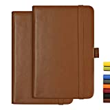 Deziliao 2 Pack Pocket Notebook Journal with Pen Loop , 3.8" x 5.7" Mini Journal Notepad Small Notebook,100Gsm Premium Thick Paper with Pocket（Brown, Ruled）