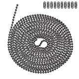 10 Foot Length Ball Chain, Number 6 Size, Stainless Steel, & 10 Matching Connectors