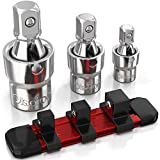 Olsa Tools 3 Pc. Universal Joint Set | 1/2-Inch, 3/8-Inch & 1/4-Inch Drive | Ball Socket Set | Swivel Socket Set | U-Joint Socket Set | Angle Socket | With Aluminum Rail | Professional Grade