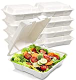 WDF 100Pack 100% Compostable Food Containers-1 Compartment Togo Containers with Lid for Lunch-8inch Biodegradable Food Containers Microwave and Freezer Safe