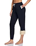 Inno Women's 28" 31" 34" Fleece Lined Jogger Pants Warm Sweatpants Thermal Winter Athletic Lounge Petite Tall Sherpa Black 31 M