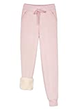 REORIA Women’s Winter Warm Pants Thick Sherpa Lined Athletic Jogger Drawstring Fleece Lined Sweatpants with Pockets Pink Large