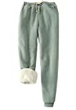 PEHMEA Women's Warm Sherpa Lined Athletic Workout Sweatpants Fleece Joggers Pants (Green, Medium)