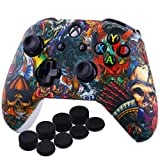 YoRHa Printing Rubber Silicone Cover Skin Case for Xbox One S/X Controller x 1(Beasts) with PRO Thumb Grips x 8