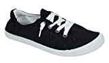 Soda Flat Women Shoes Linen Canvas Slip On Sneakers Lace Up Style Loafers Zig-S (8.5) Black/White
