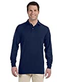 Jerzees Men's SpotShield Stain Resistant Polo Shirts (Short & Long, Long Sleeve-Navy, Large