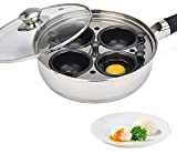 Modern Innovations Egg Poacher Pan Nonstick, Stainless Steel Poached Egg Maker, Poached Egg Pan w/Handle, Perfect Egg Maker, Poached Egg Cooker, Egg Poacher Cups, 4 Poached Egg Cups, Silicone Spatula